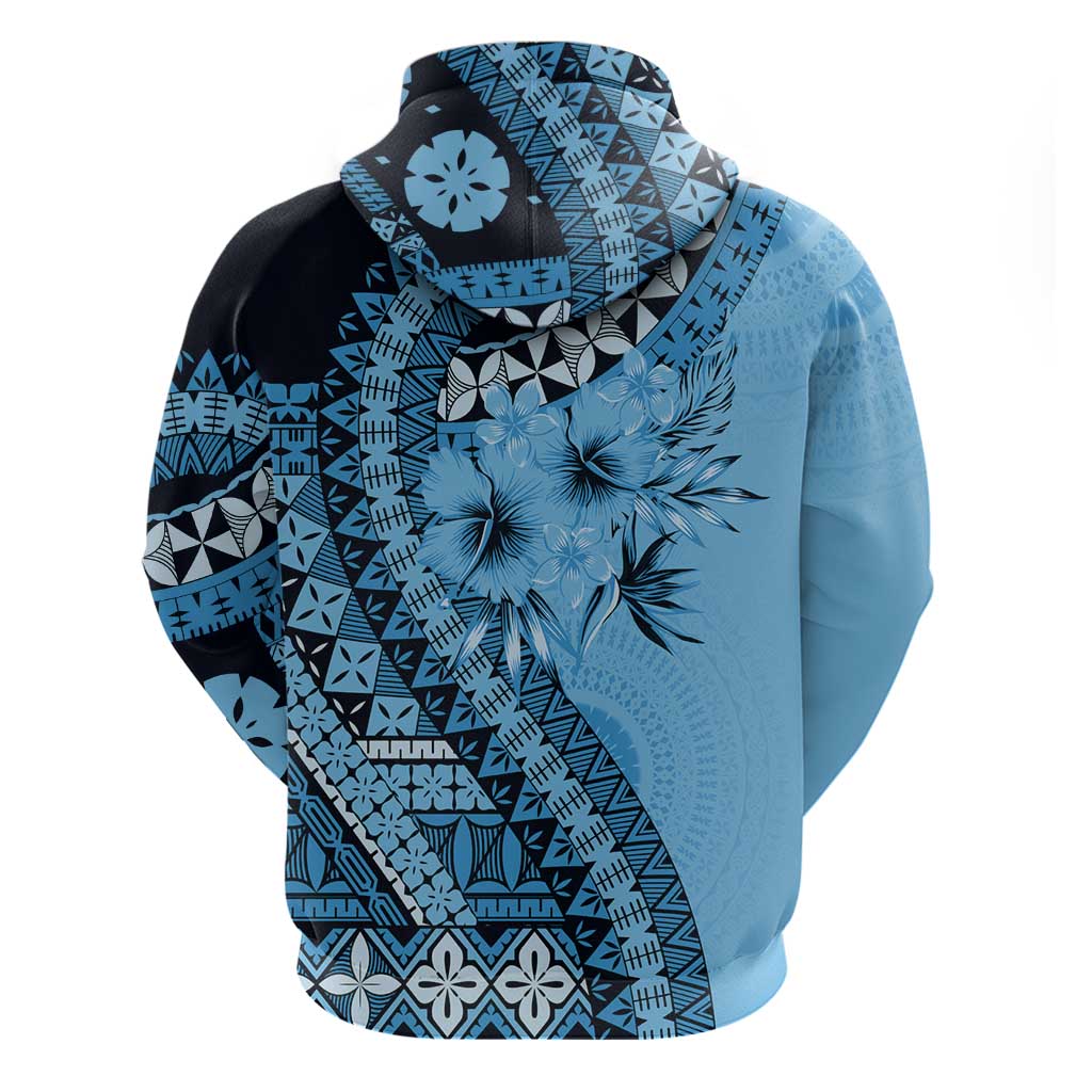 Bula Fiji Zip Hoodie Turquoise Kaivity Masi Tapa LT7 - Polynesian Pride