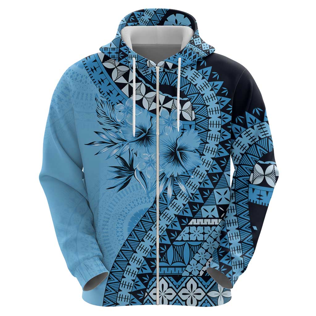 Bula Fiji Zip Hoodie Turquoise Kaivity Masi Tapa LT7 - Polynesian Pride