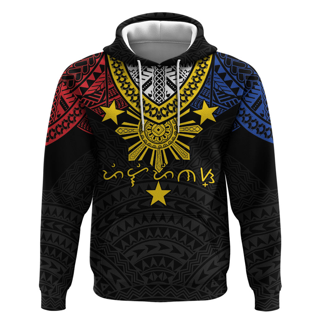 Philippines Heritage Baybayin Mix Polynesian Hoodie LT7 Pullover Hoodie Black - Polynesian Pride