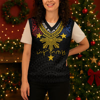 Philippines Heritage Baybayin Mix Polynesian Christmas Knitted V-Neck Vest