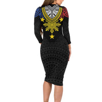 Philippines Heritage Baybayin Mix Polynesian Long Sleeve Bodycon Dress LT7 - Polynesian Pride
