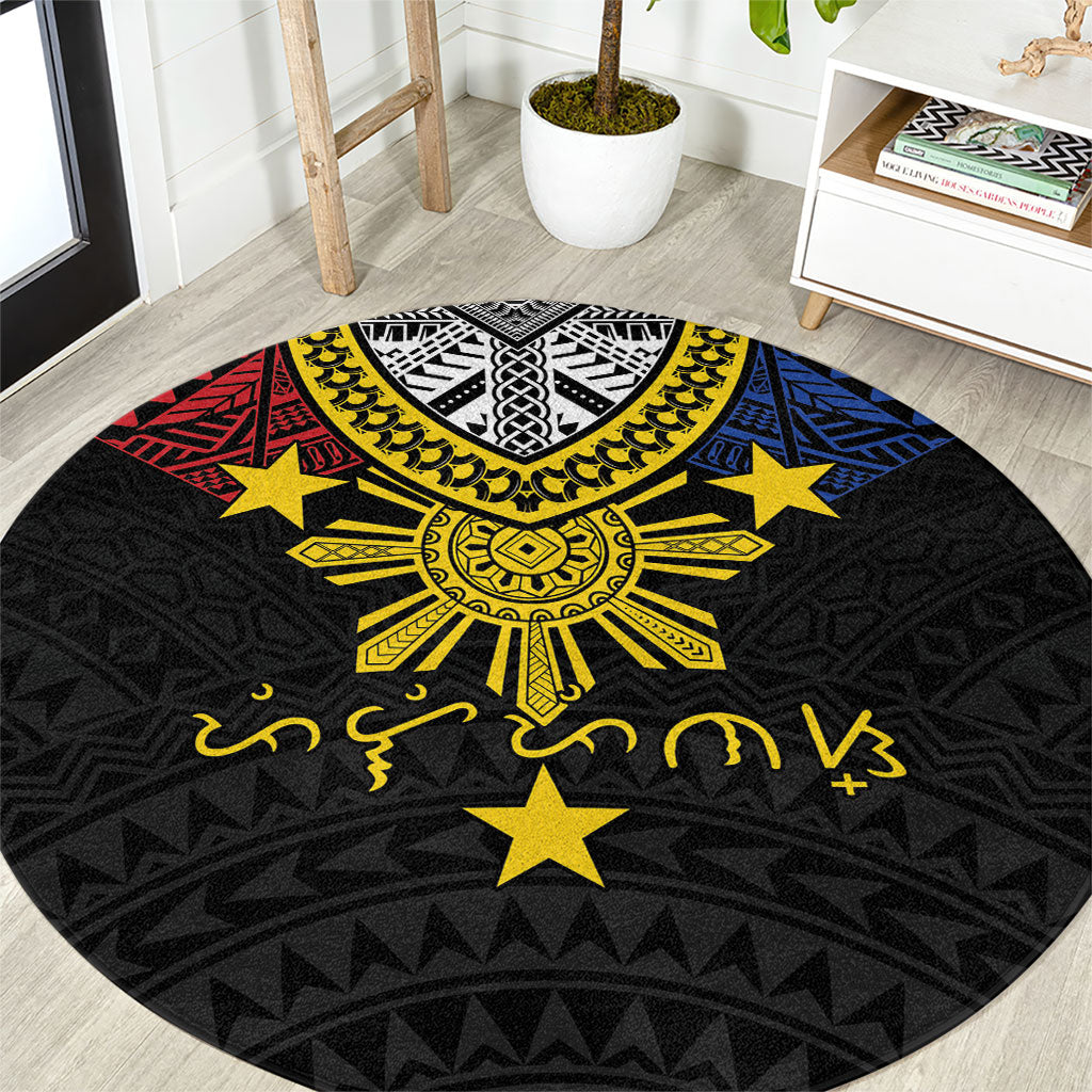 Philippines Heritage Baybayin Mix Polynesian Round Carpet LT7 Black - Polynesian Pride