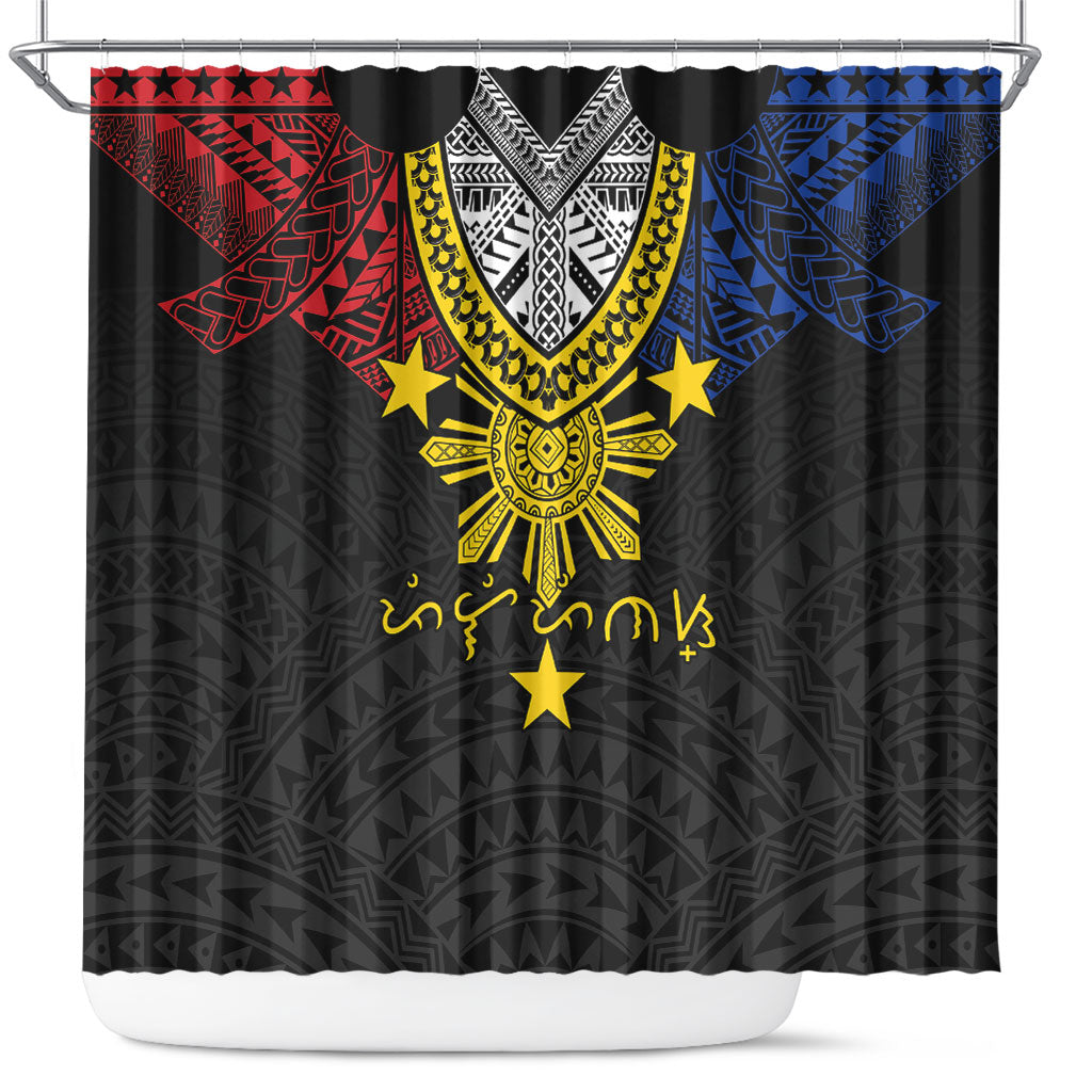 Philippines Heritage Baybayin Mix Polynesian Shower Curtain LT7 Black - Polynesian Pride