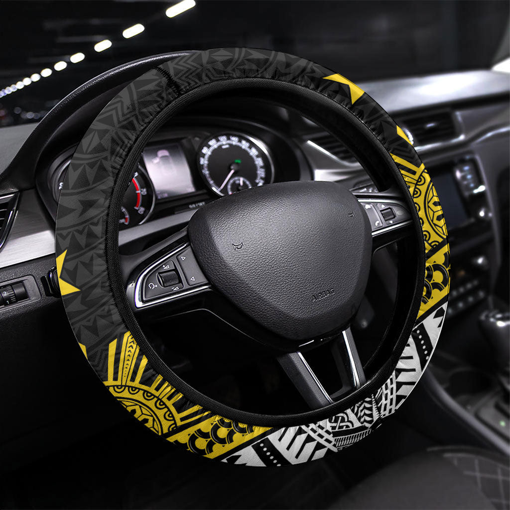 Philippines Heritage Baybayin Mix Polynesian Steering Wheel Cover LT7 Universal Fit Black - Polynesian Pride