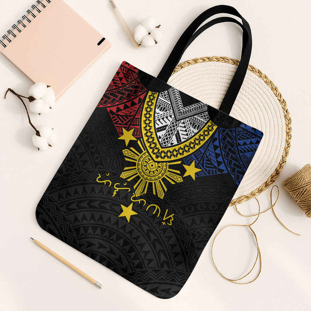 Philippines Heritage Baybayin Mix Polynesian Tote Bag LT7 Black Strap One Size Black - Polynesian Pride