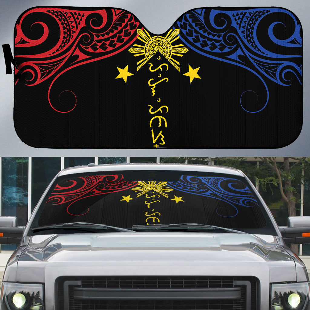 Philippines Heritage Auto Sun Shade Baybayin Philipinas Sun LT7 Black - Polynesian Pride