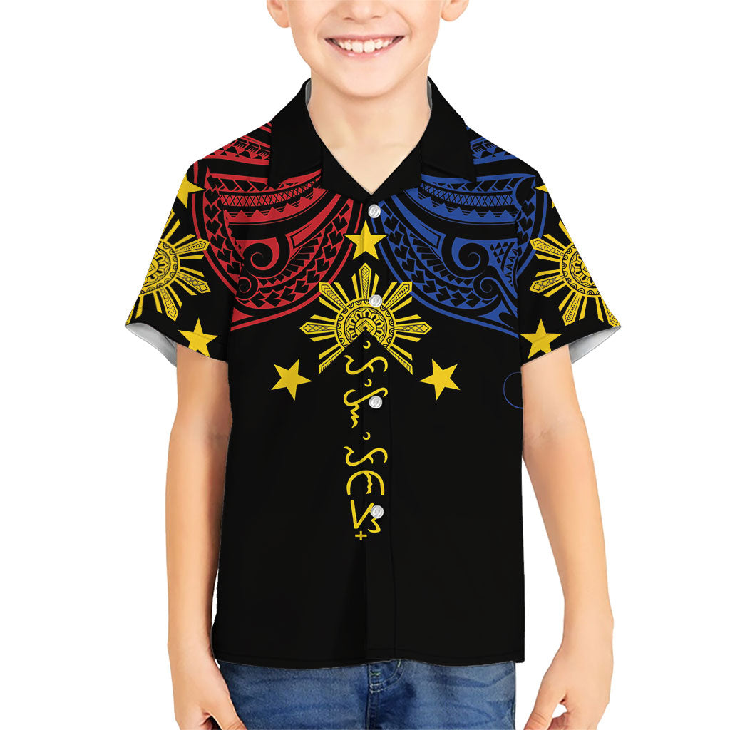 Philippines Heritage Personalized Kid Hawaiian Shirt Baybayin Philipinas Sun LT7 Kid Black - Polynesian Pride