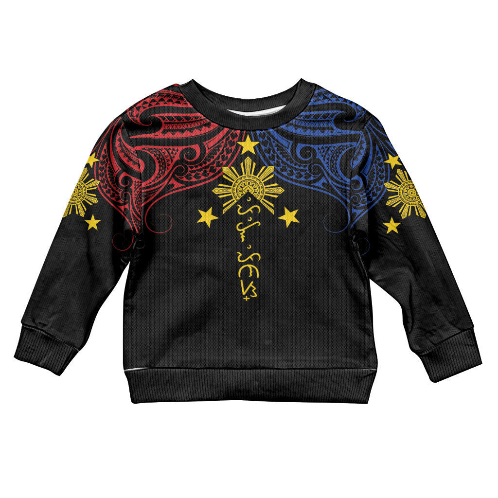 Philippines Heritage Personalized Kid Ugly Christmas Sweater Baybayin Philipinas Sun
