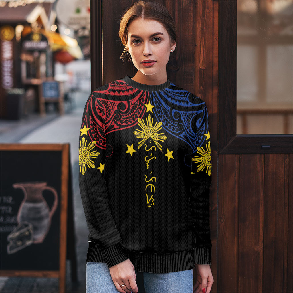 Philippines Heritage Personalized Ugly Christmas Sweater Baybayin Philipinas Sun