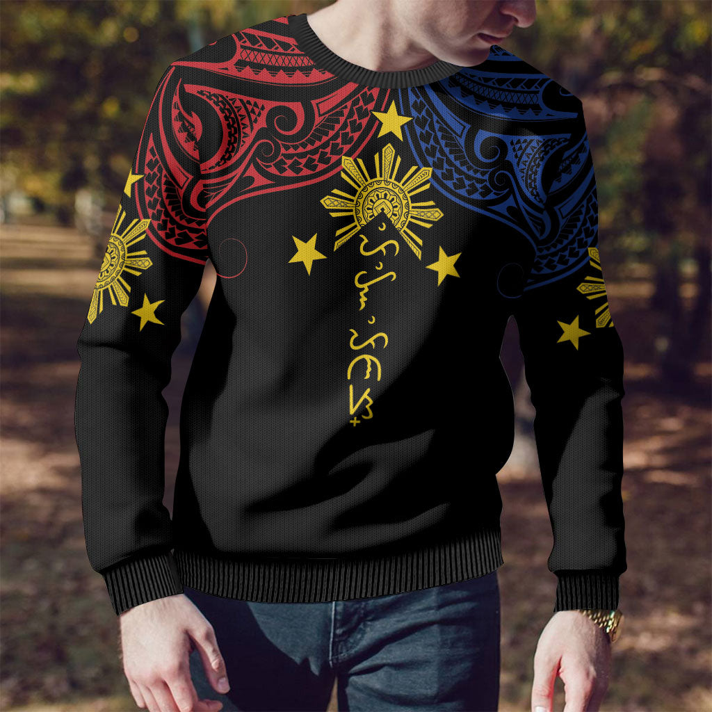Philippines Heritage Personalized Ugly Christmas Sweater Baybayin Philipinas Sun