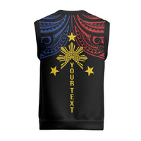 Philippines Heritage Personalized Christmas Knitted V-Neck Vest Baybayin Philipinas Sun