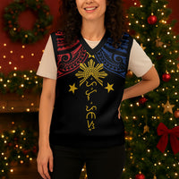 Philippines Heritage Personalized Christmas Knitted V-Neck Vest Baybayin Philipinas Sun