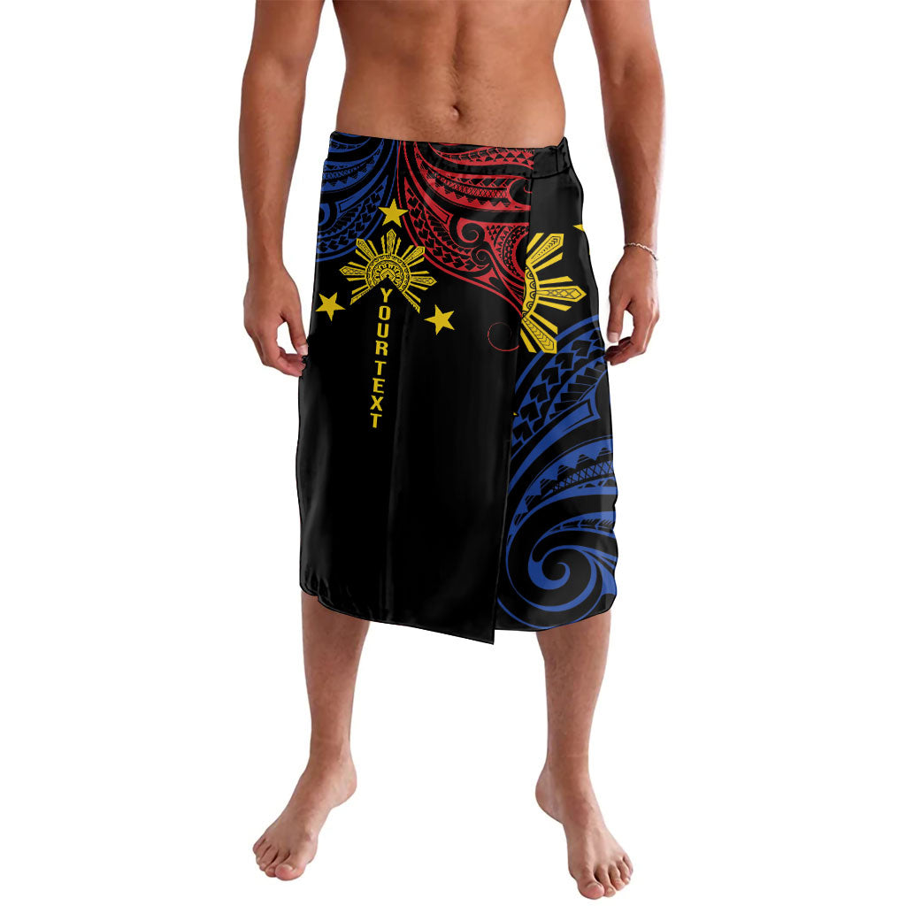 Philippines Heritage Personalized Lavalava Baybayin Philipinas Sun LT7 Black - Polynesian Pride