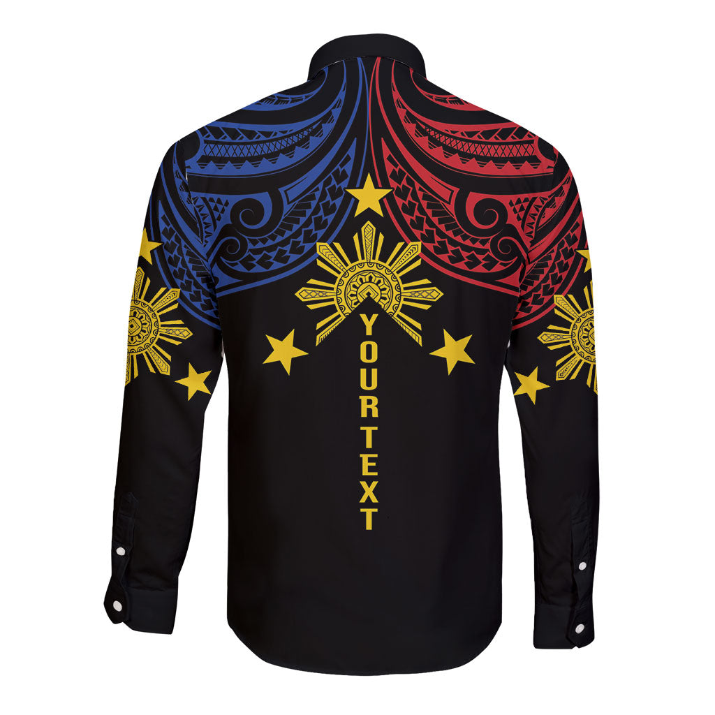 Philippines Heritage Personalized Long Sleeve Button Shirt Baybayin Philipinas Sun LT7 - Polynesian Pride