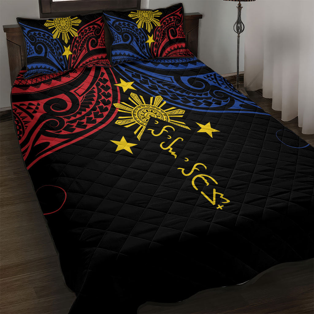 Philippines Heritage Quilt Bed Set Baybayin Philipinas Sun LT7 Black - Polynesian Pride