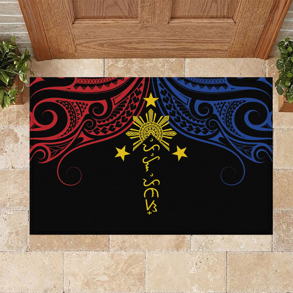 Philippines Heritage Rubber Doormat Baybayin Philipinas Sun LT7 Black - Polynesian Pride