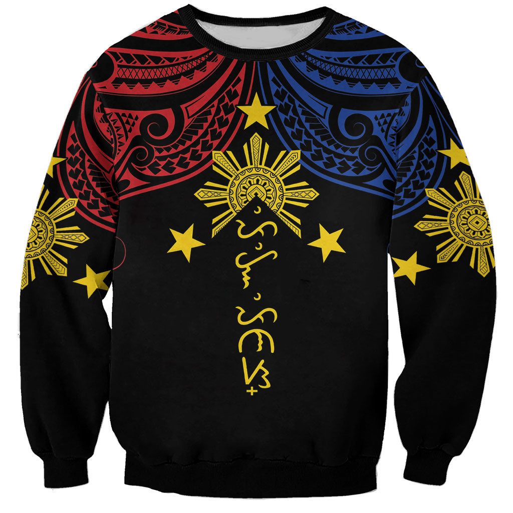 Philippines Heritage Personalized Sweatshirt Baybayin Philipinas Sun LT7 Unisex Black - Polynesian Pride