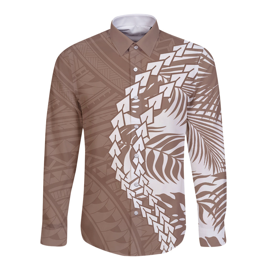 Polynesian Pride Long Sleeve Button Shirt Polynesia Tribal - Tropical Brown LT7 Unisex Brown - Polynesian Pride