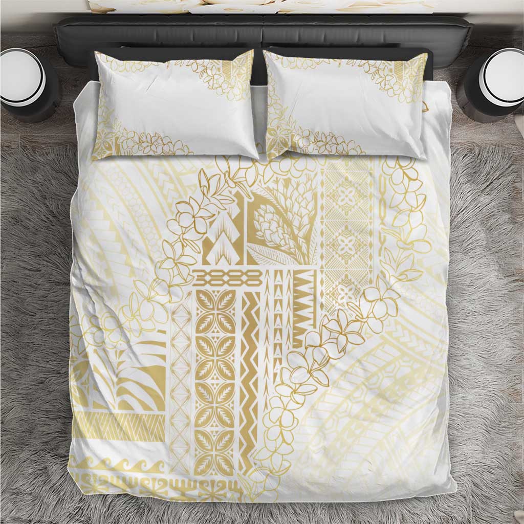 Samoa Lotu Tamaiti Mamanu Siapo Bedding Set Golden Plumeria LT7 Gold - Polynesian Pride