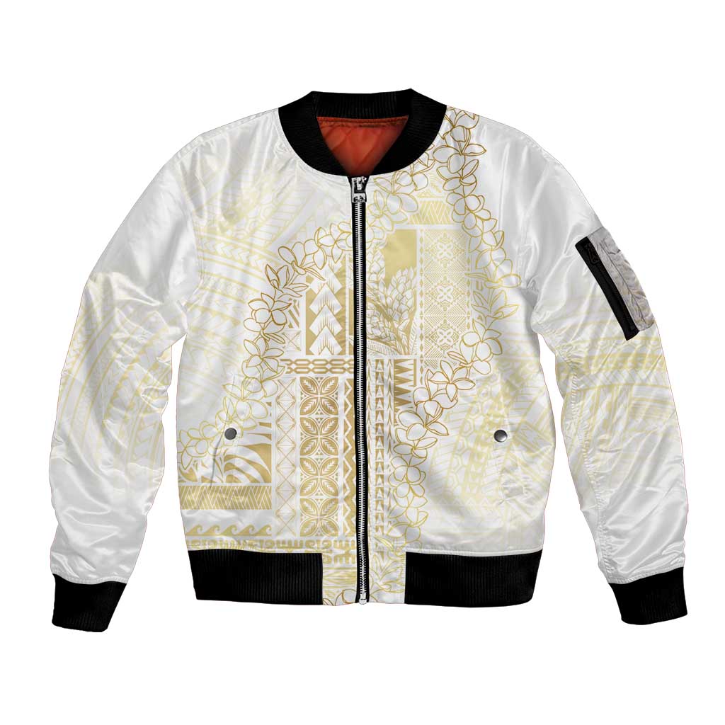 Samoa Lotu Tamaiti Mamanu Siapo Sleeve Zip Bomber Jacket Golden Plumeria LT7 Unisex Gold - Polynesian Pride
