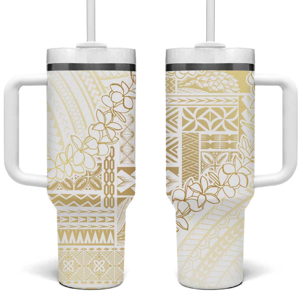 Samoa Lotu Tamaiti Mamanu Siapo Tumbler With Handle Golden Plumeria LT7 One Size: 40 oz Gold - Polynesian Pride
