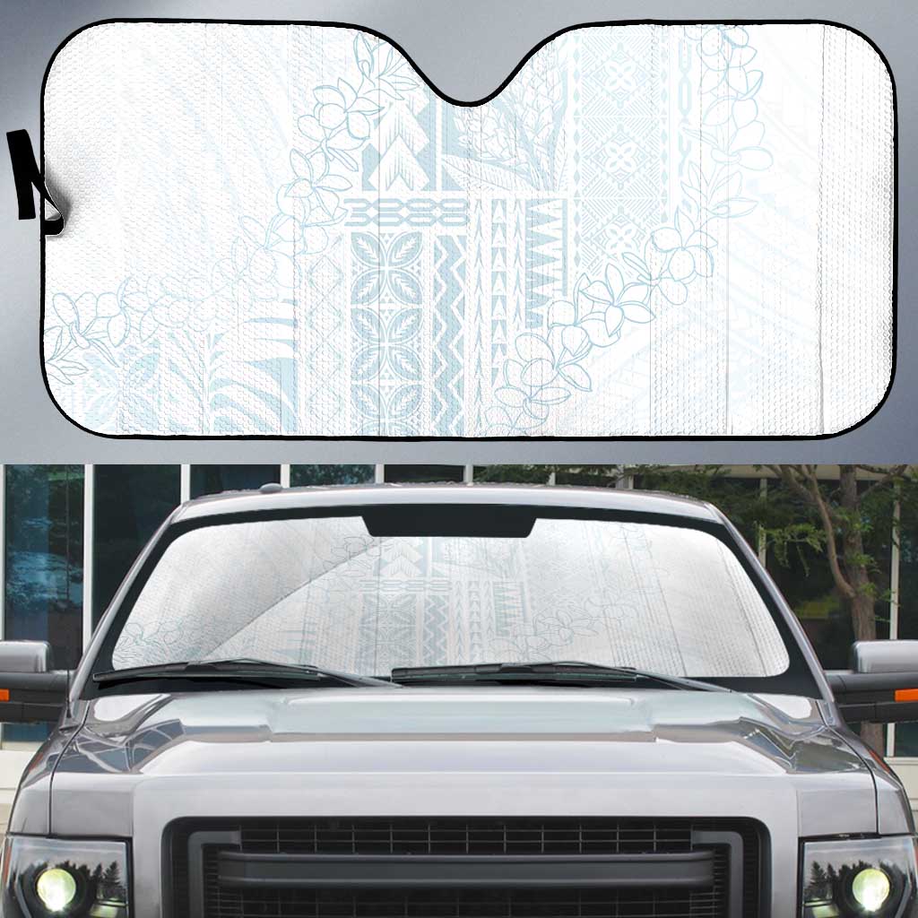Samoa Lotu Tamaiti Mamanu Siapo Auto Sun Shade Off White Plumeria LT7 Baby Blue - Polynesian Pride