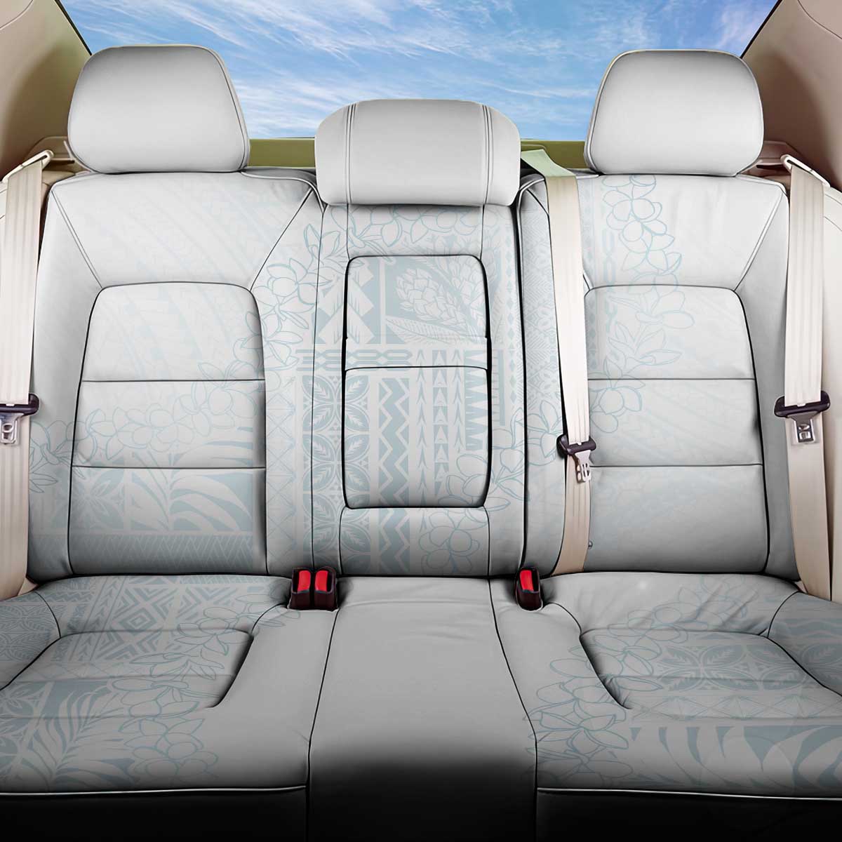 Samoa Lotu Tamaiti Mamanu Siapo Back Car Seat Cover Off White Plumeria LT7 One Size Baby Blue - Polynesian Pride