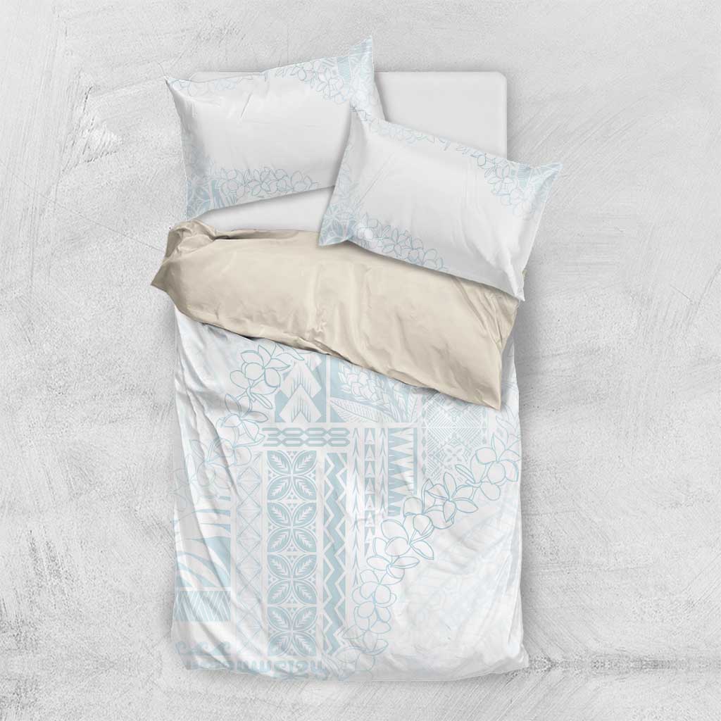 Samoa Lotu Tamaiti Mamanu Siapo Bedding Set Off White Plumeria LT7 US Twin 172cm x 218cm Baby Blue - Polynesian Pride