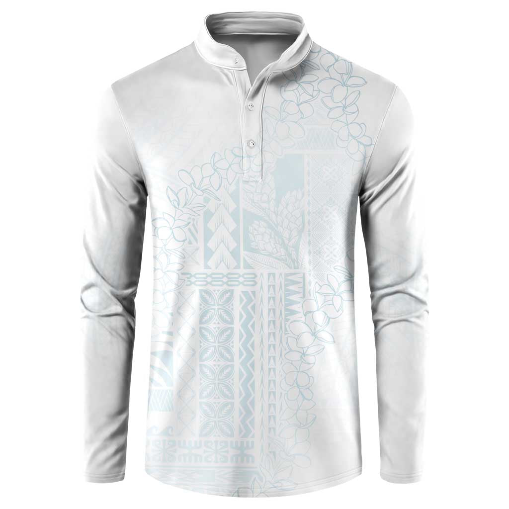 Samoa Lotu Tamaiti Mamanu Siapo Button Sweatshirt Off White Plumeria LT7 Baby Blue - Polynesian Pride