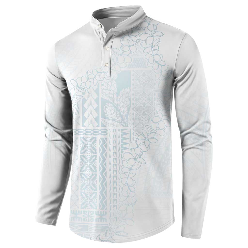 Samoa Lotu Tamaiti Mamanu Siapo Button Sweatshirt Off White Plumeria LT7 - Polynesian Pride