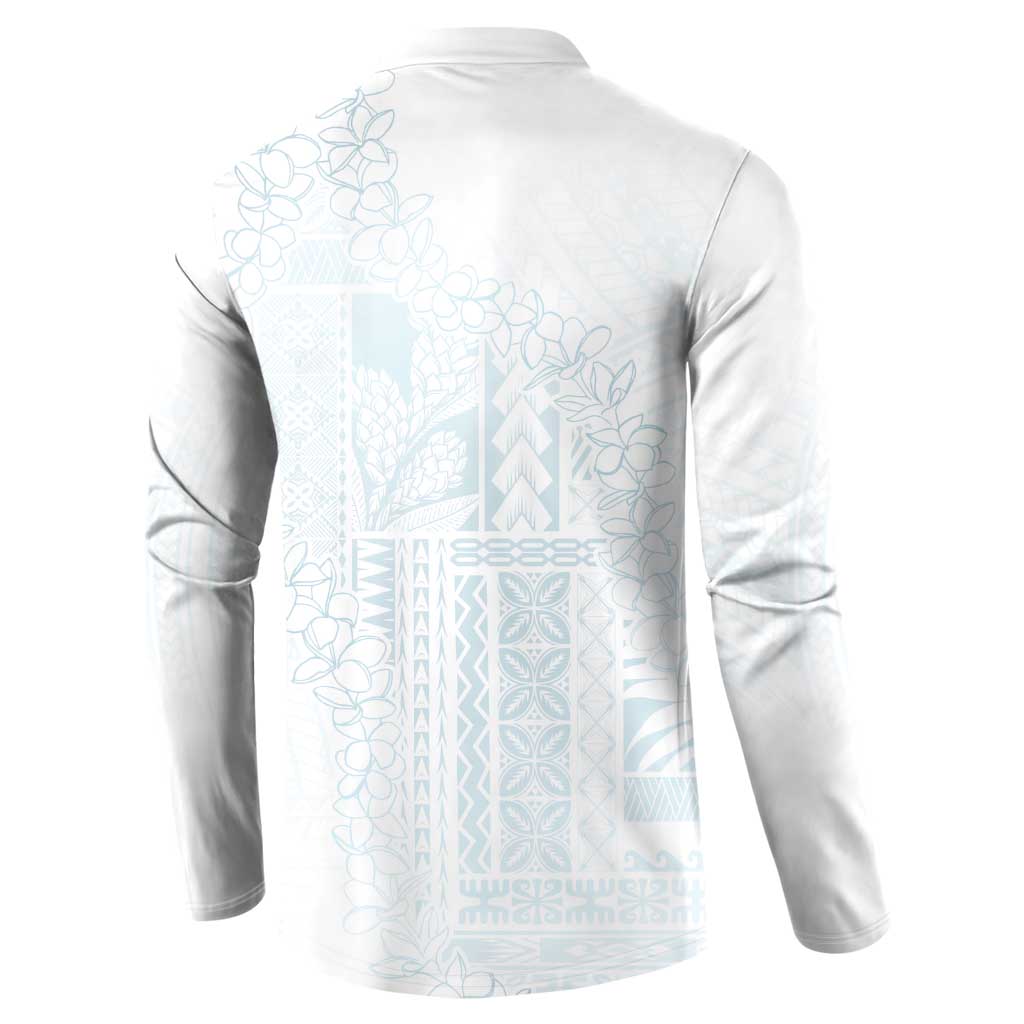 Samoa Lotu Tamaiti Mamanu Siapo Button Sweatshirt Off White Plumeria LT7 - Polynesian Pride