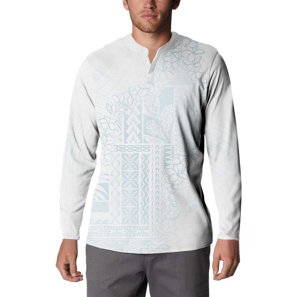 Samoa Lotu Tamaiti Mamanu Siapo Button Sweatshirt Off White Plumeria LT7 - Polynesian Pride
