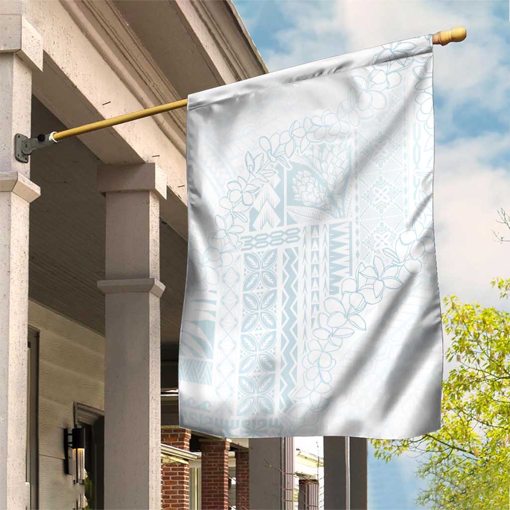 Samoa Lotu Tamaiti Mamanu Siapo Garden Flag Off White Plumeria LT7 House Flag Baby Blue - Polynesian Pride