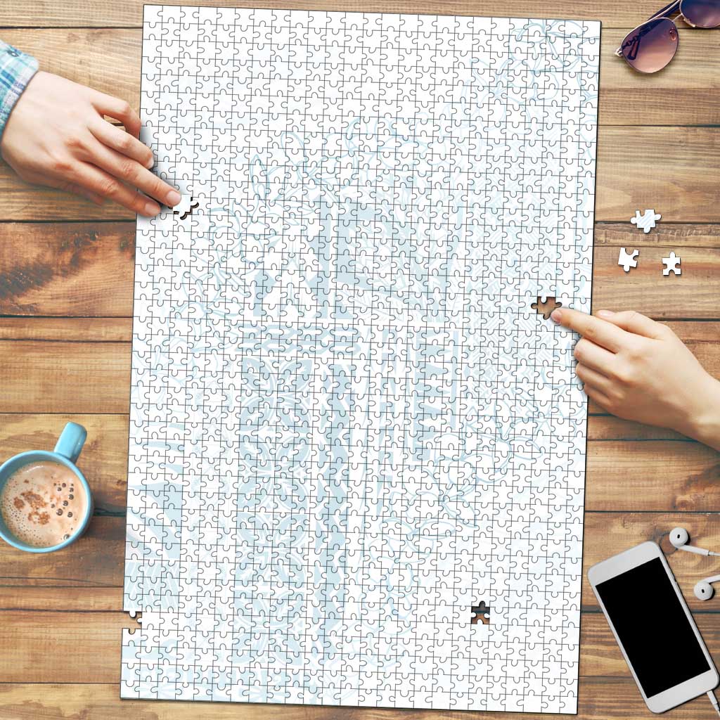 Samoa Lotu Tamaiti Mamanu Siapo Puzzle Off White Plumeria LT7 Baby Blue - Polynesian Pride
