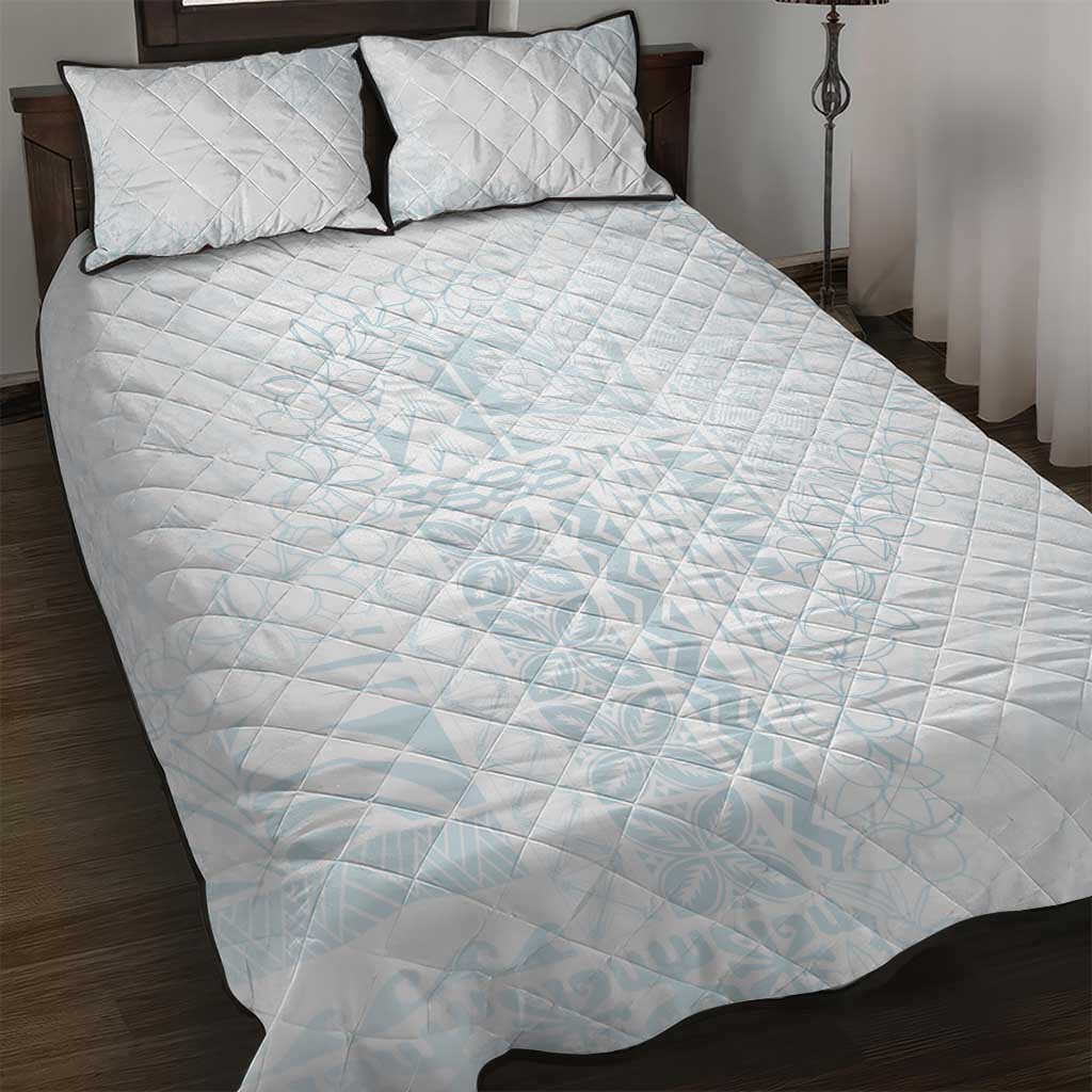 Samoa Lotu Tamaiti Mamanu Siapo Quilt Bed Set Off White Plumeria LT7 Baby Blue - Polynesian Pride