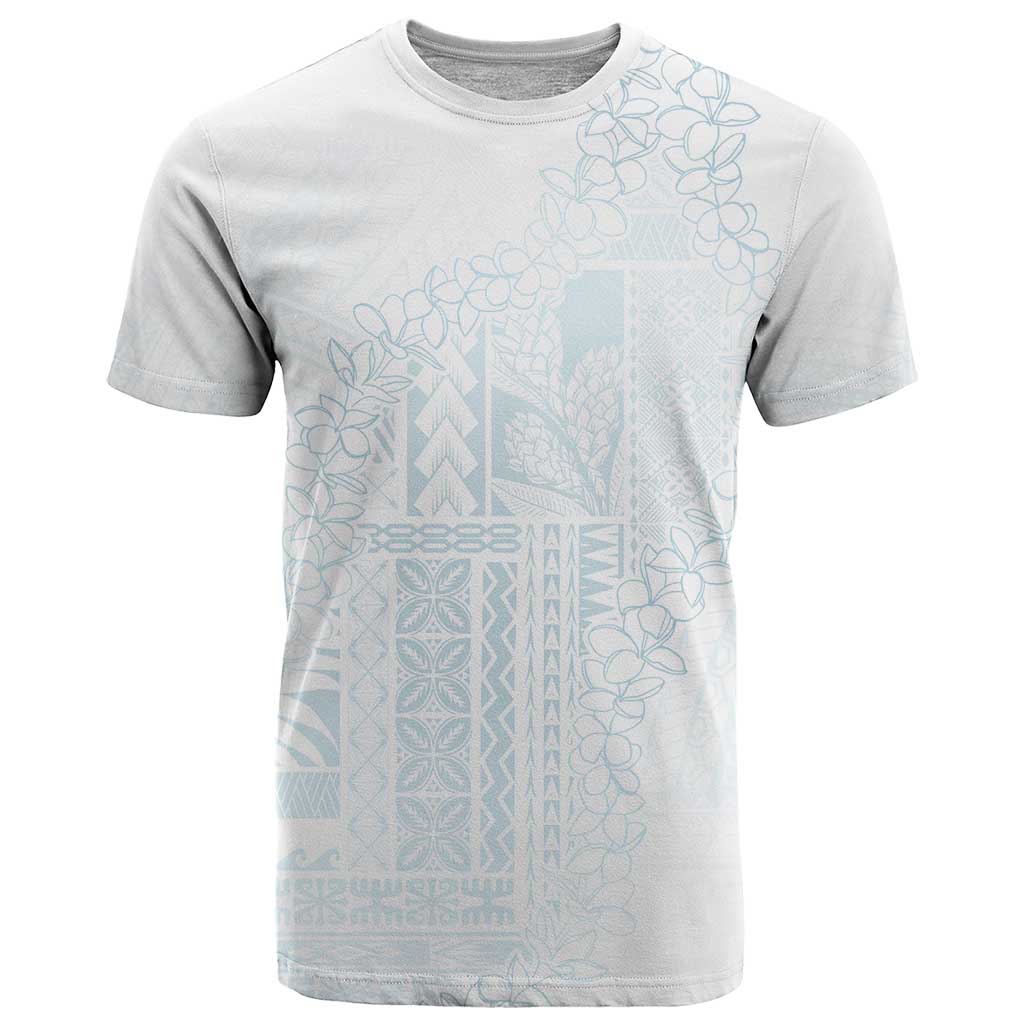 Samoa Lotu Tamaiti Mamanu Siapo T Shirt Off White Plumeria LT7 Baby Blue - Polynesian Pride