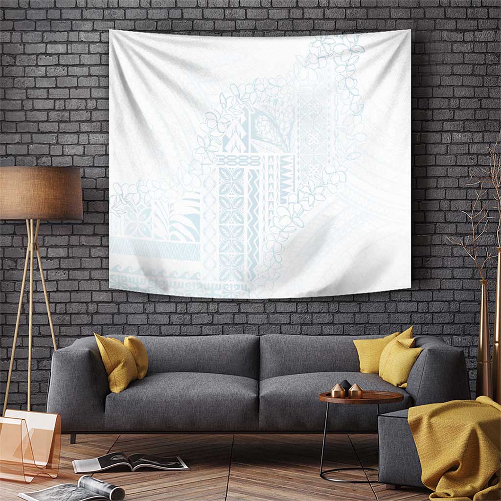 Samoa Lotu Tamaiti Mamanu Siapo Tapestry Off White Plumeria LT7 Baby Blue - Polynesian Pride