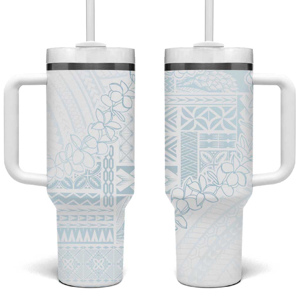 Samoa Lotu Tamaiti Mamanu Siapo Tumbler With Handle Off White Plumeria LT7 One Size: 40 oz Baby Blue - Polynesian Pride