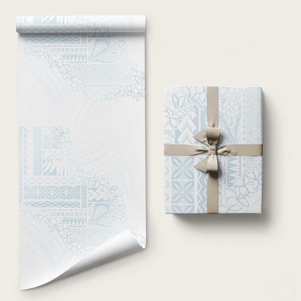 Samoa Lotu Tamaiti Mamanu Siapo Wrapping Paper Off White Plumeria LT7 58" × 23" Baby Blue - Polynesian Pride