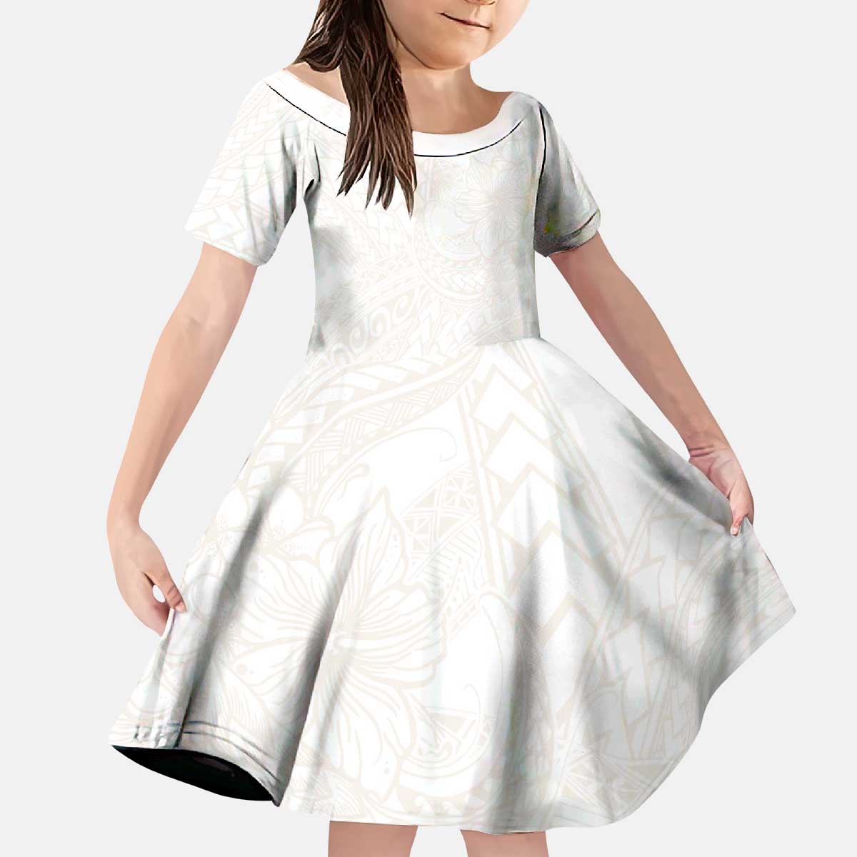 Samoa Lotu Tamaiti Ivory Kid Short Sleeve Dress Teuila Tatau LT7 KID Ivory - Polynesian Pride