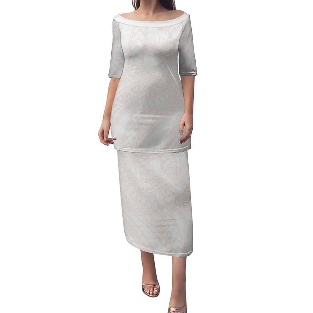 Samoa Lotu Tamaiti Ivory Puletasi Teuila Tatau LT7 Long Dress Ivory - Polynesian Pride