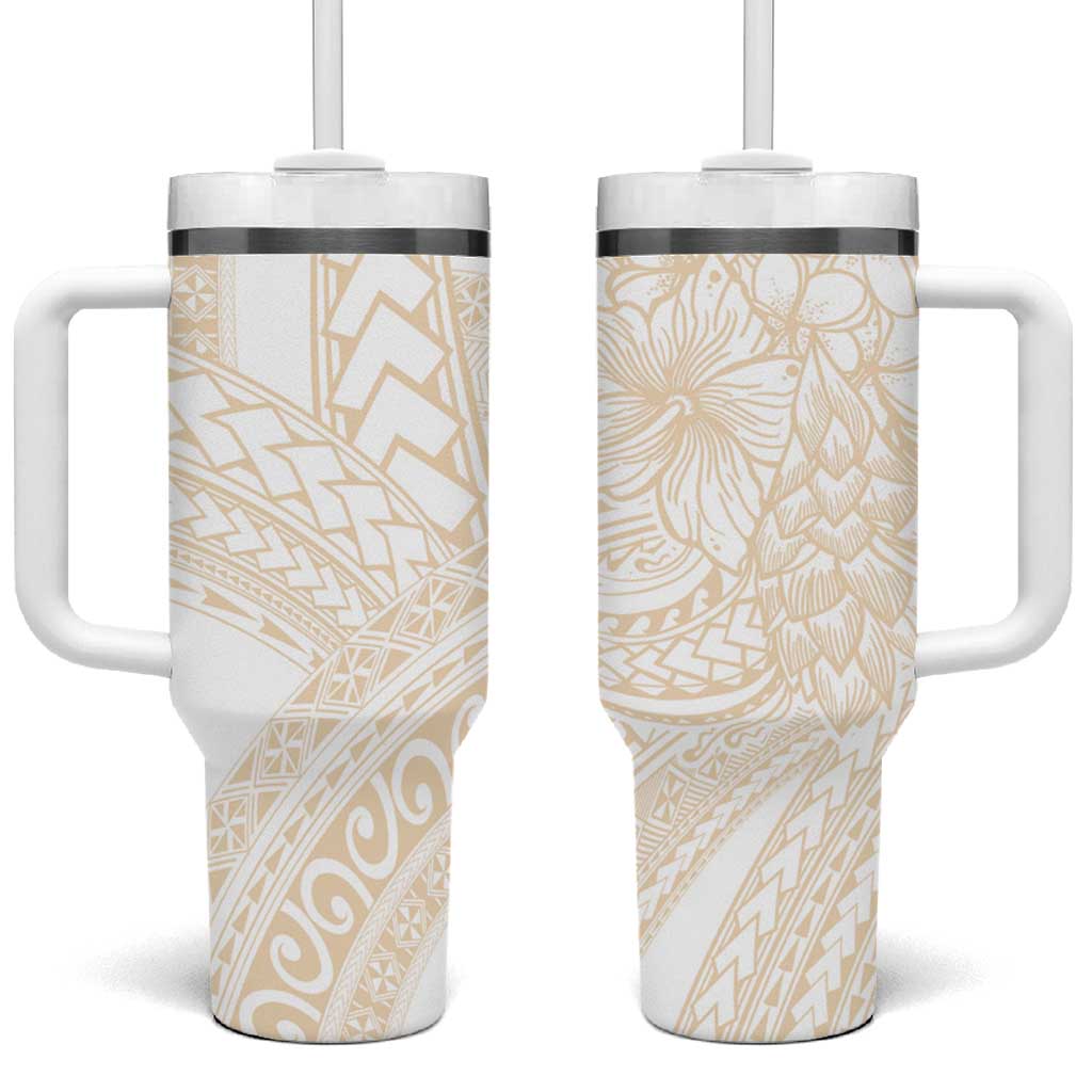 Samoa Lotu Tamaiti Ivory Tumbler With Handle Teuila Tatau LT7 One Size: 40 oz Ivory - Polynesian Pride