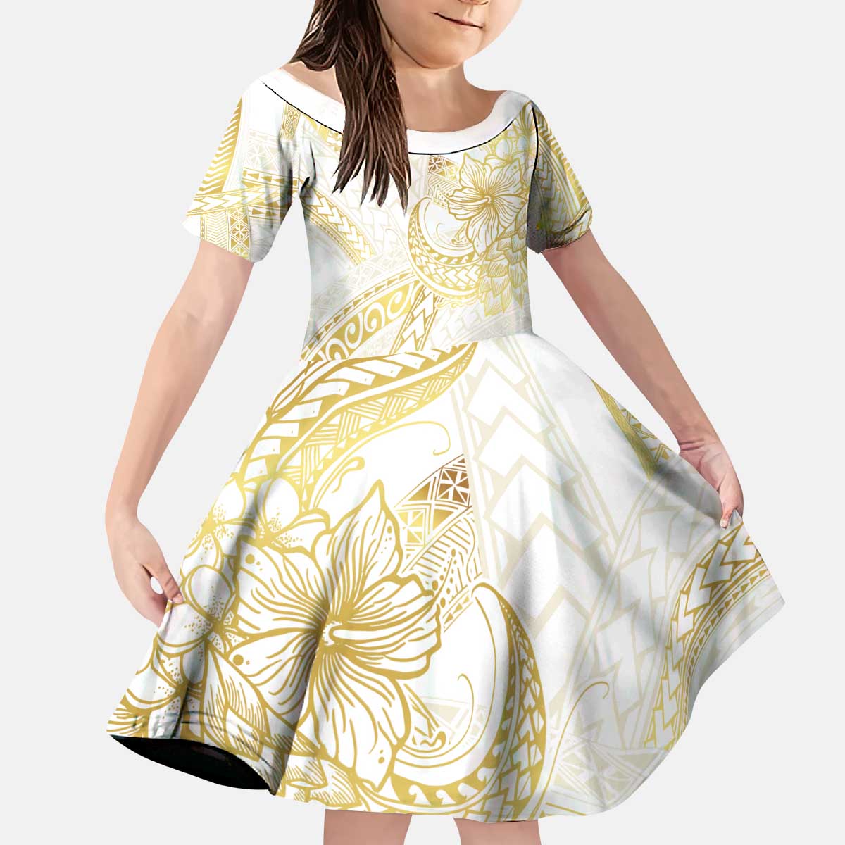 Samoa Lotu Tamaiti Gold Kid Short Sleeve Dress Teuila Tatau LT7 KID Gold - Polynesian Pride