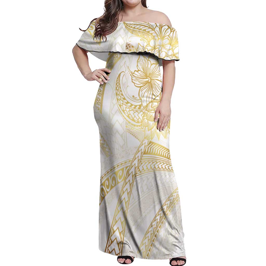 Samoa Lotu Tamaiti Gold Off Shoulder Maxi Dress Teuila Tatau LT7 Women Gold - Polynesian Pride