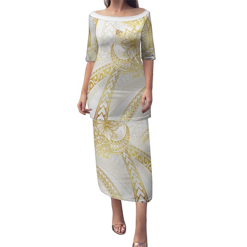 Samoa Lotu Tamaiti Gold Puletasi Teuila Tatau LT7 Long Dress Gold - Polynesian Pride