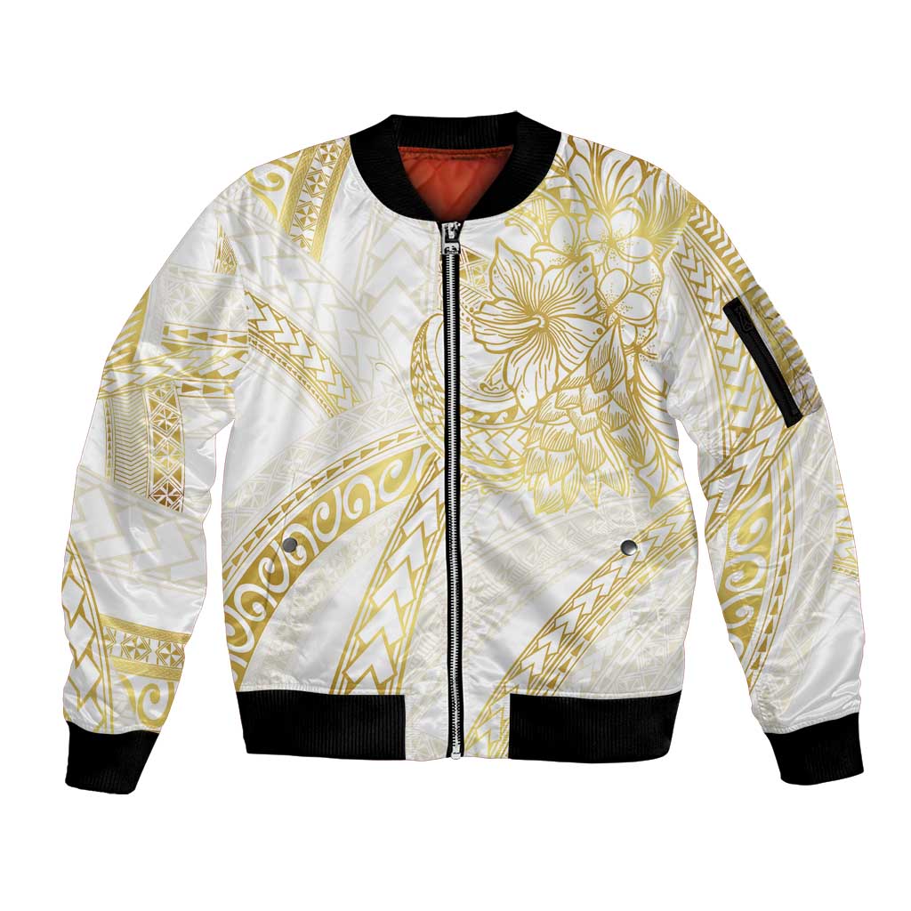Samoa Lotu Tamaiti Gold Sleeve Zip Bomber Jacket Teuila Tatau LT7 Unisex Gold - Polynesian Pride