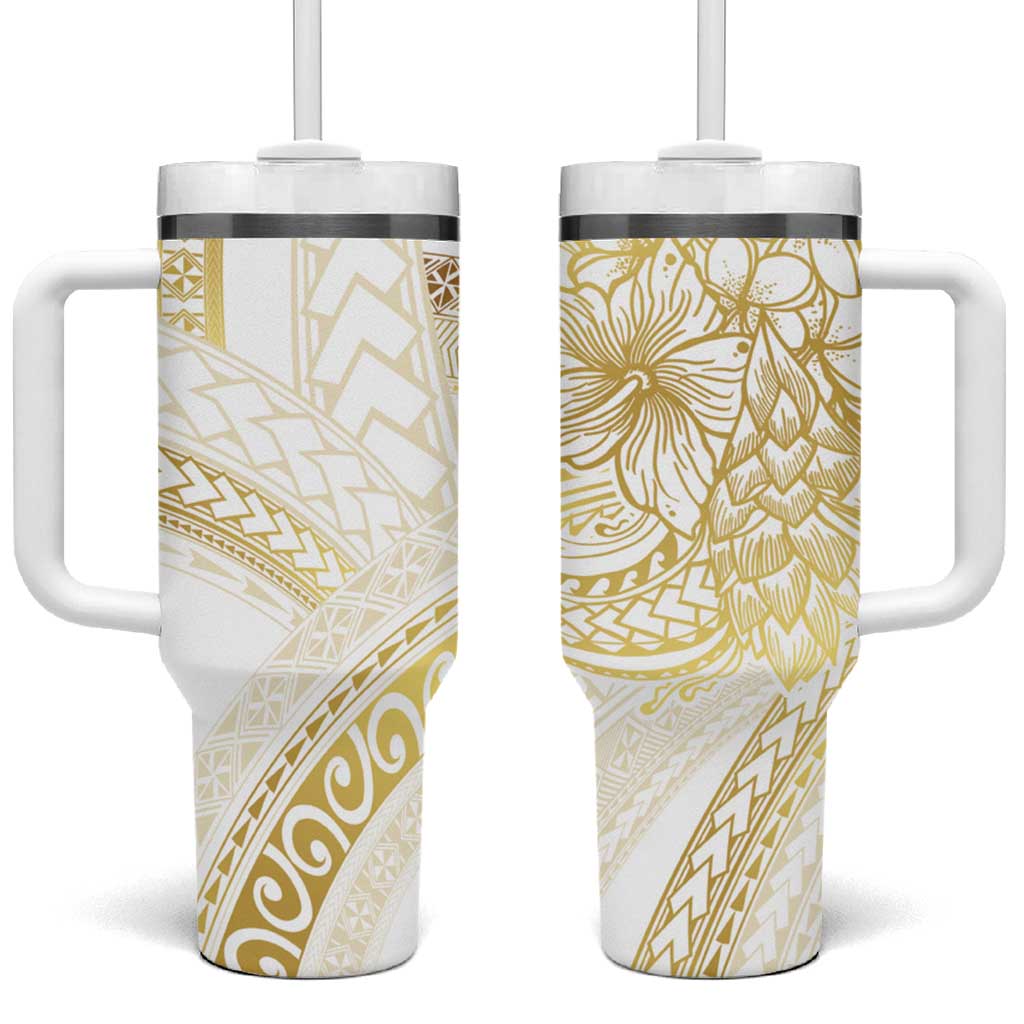Samoa Lotu Tamaiti Gold Tumbler With Handle Teuila Tatau LT7 One Size: 40 oz Gold - Polynesian Pride