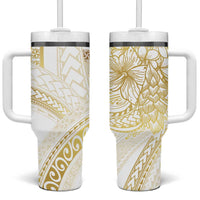 Samoa Lotu Tamaiti Gold Tumbler With Handle Teuila Tatau LT7 One Size: 40 oz Gold - Polynesian Pride