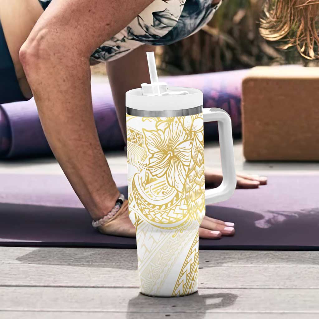 Samoa Lotu Tamaiti Gold Tumbler With Handle Teuila Tatau LT7 - Polynesian Pride