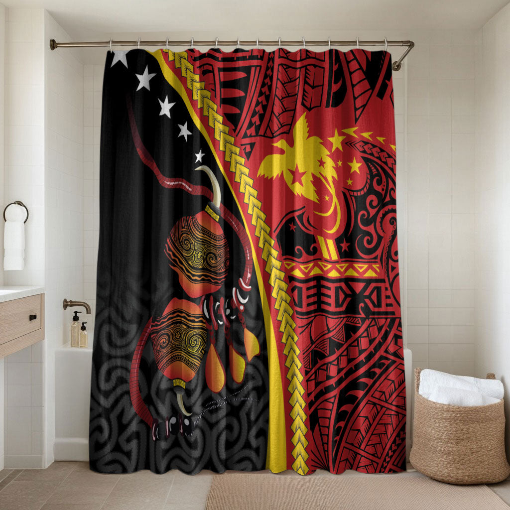 Papua New Guinea Independence Bathroom Set PNG Bagi and Lime Pot LT7 Shower Curtain Only Black - Polynesian Pride